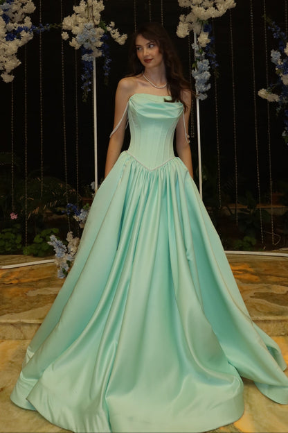 Cowl Neck Ball Gown with Basques Corset Bodice