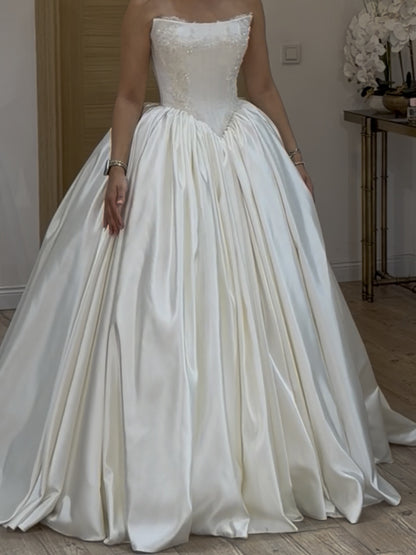 Strapless Basque Waist Satin Ball Gown Wedding Dress