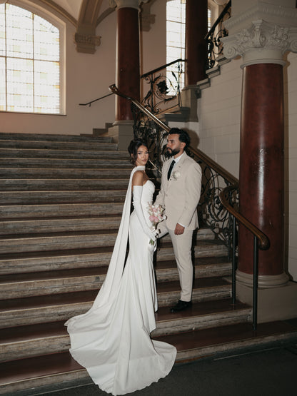 Strapless Wedding Dress with Trailing Neck Drape