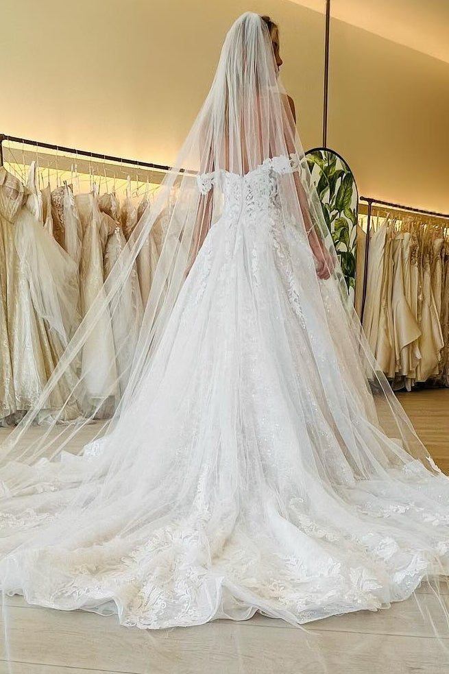 Off-the-Shoulder Sweetheart A-Line Lace Wedding Dress