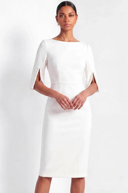 Pearl Split Sleeve Bateau Neck Sheath Dress