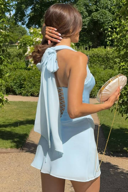 Halter Corset Mini Dress with Chiffon Bow