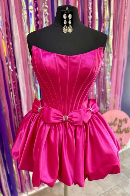Strapless Corset Satin Mini Dress with Bows