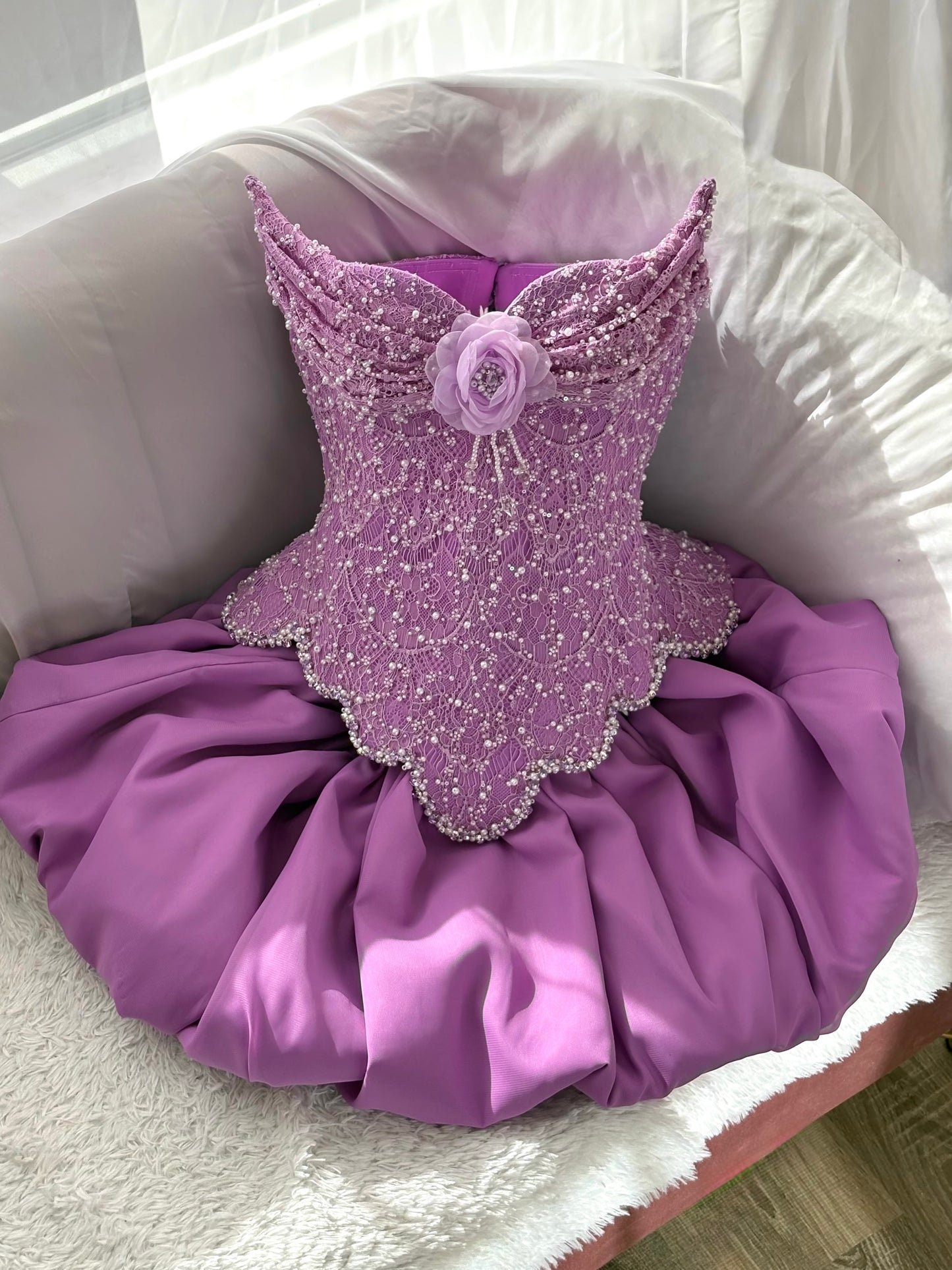 Strapless Pearl Corset Bubble Mini Dress
