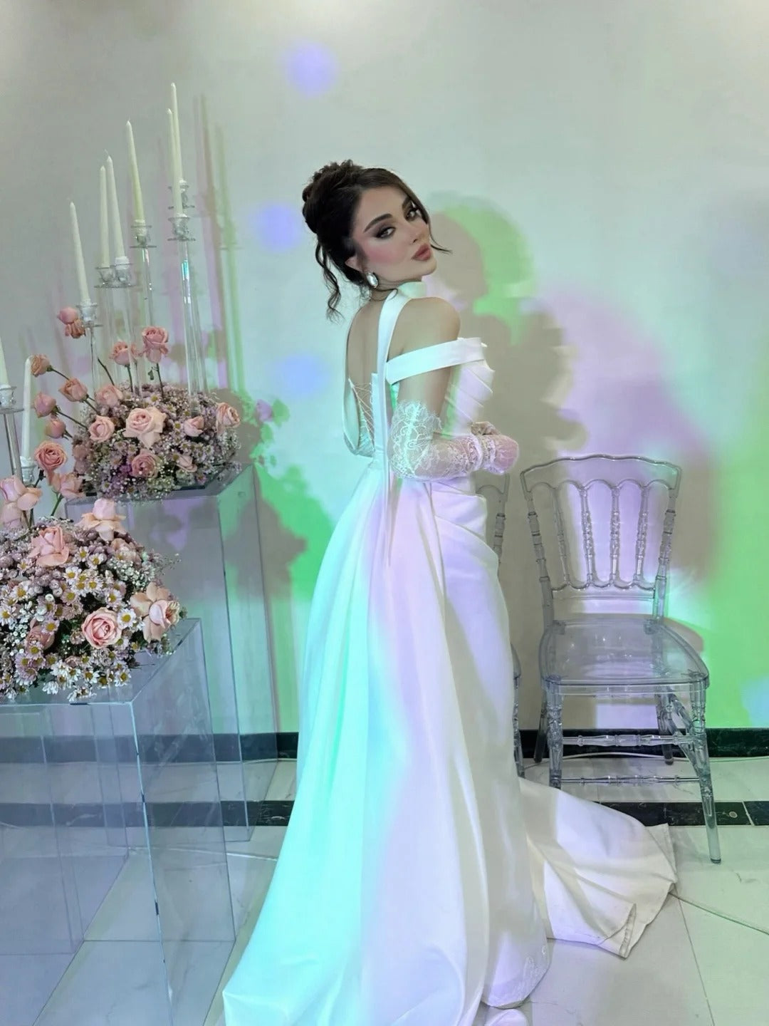 Choker Off-the-Shoulder Satin Wedding Gown