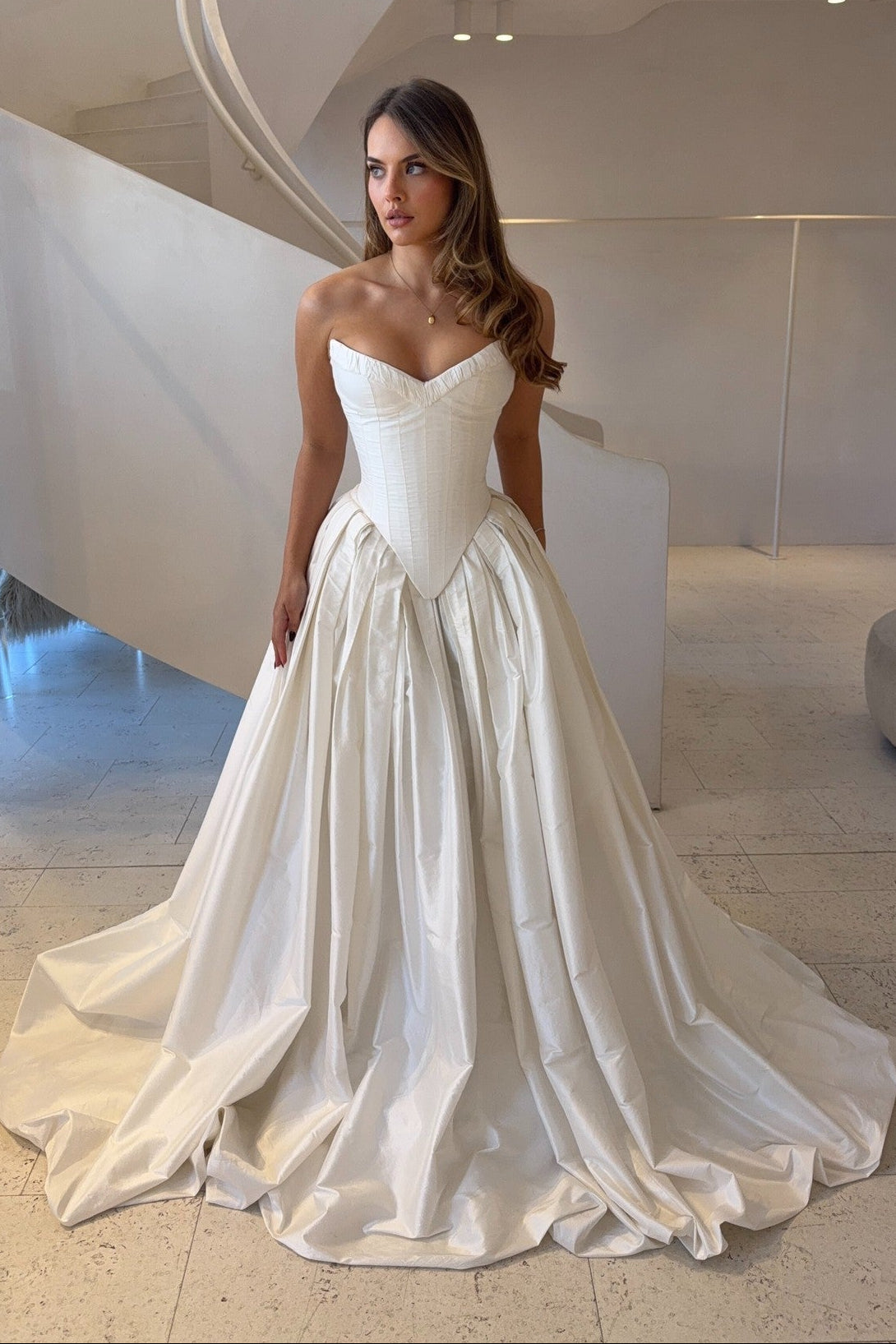 Strapless Basq-Waist Ball Gown Wedding Dress