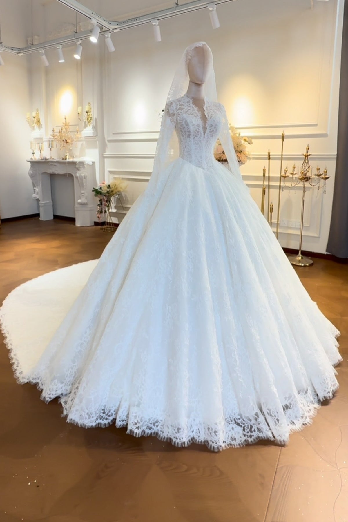 Lace Long Sleeve Ball Gown Wedding Dress