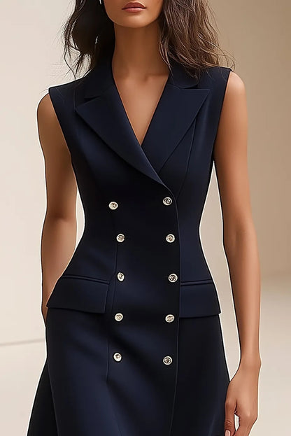 Sleeveless Double-Breasted Blazer Dress with Flap Pockets