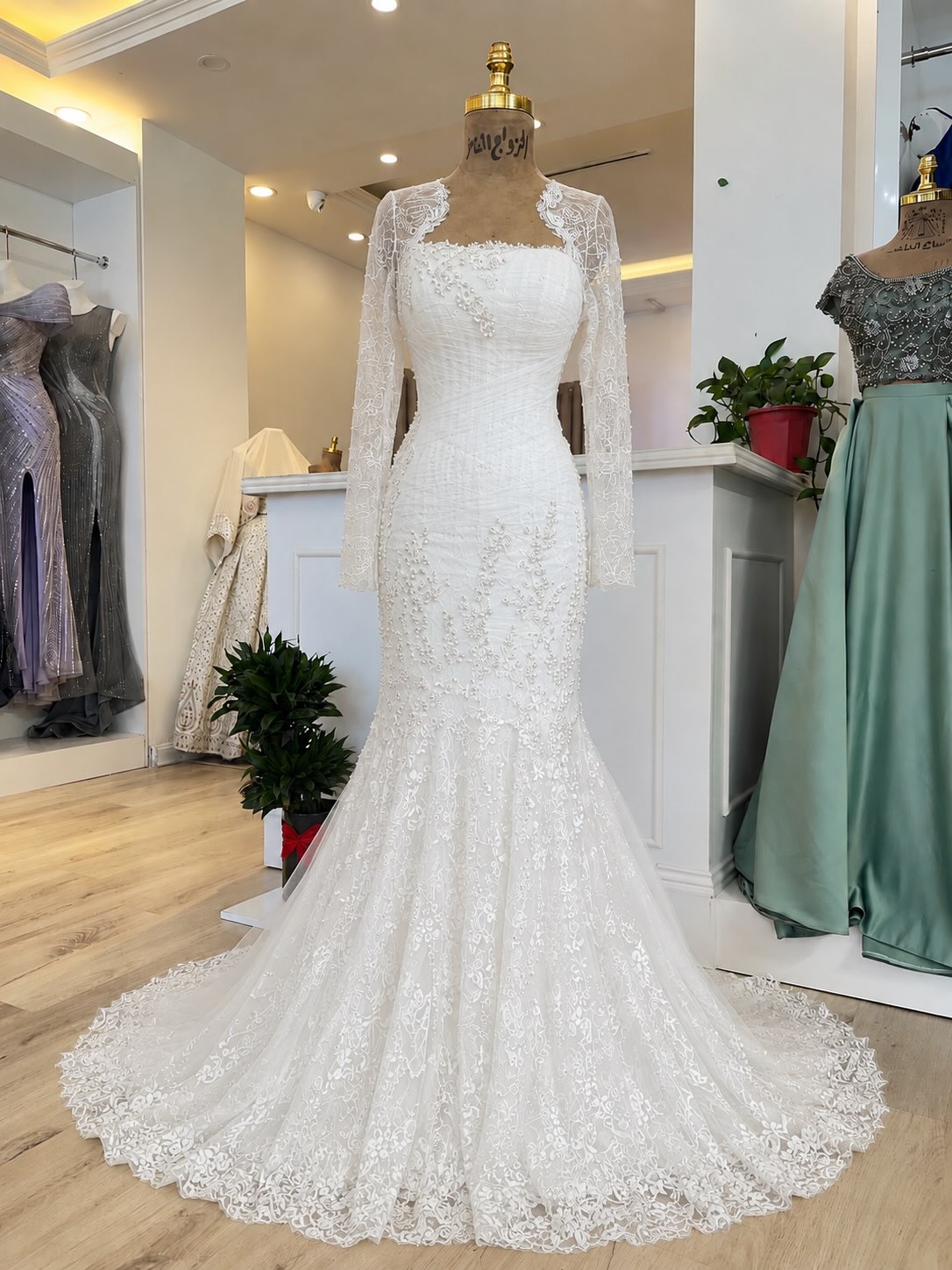 Lace Mermaid Wedding Dress with Long Sleeves
