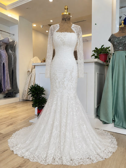 Lace Mermaid Wedding Dress with Long Sleeves