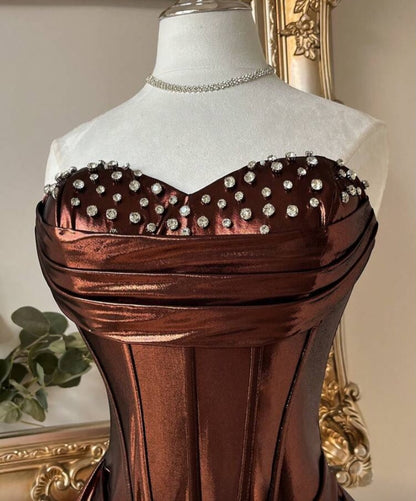 Strapless Corset Metallic Mini Dress with Side Drape
