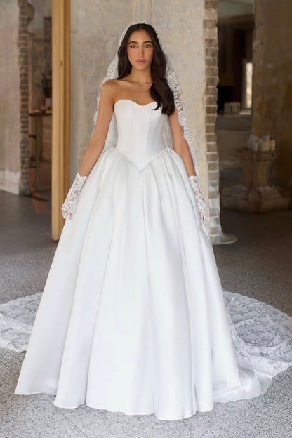 Strapless Basq-Waist Satin Ball Gown Wedding Dress
