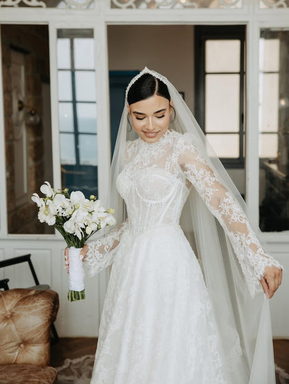 High Neck Lace A-Line Wedding Dress