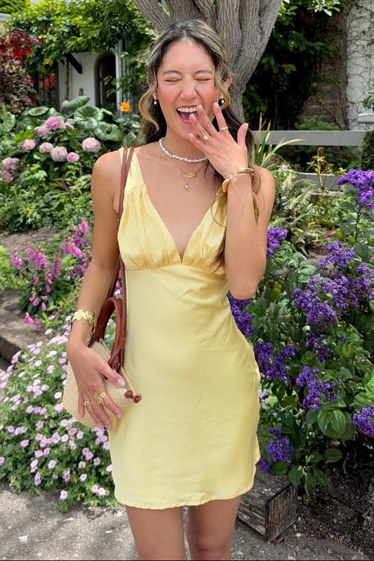 Satin V-Neck Tie-Back Mini Slip Dress