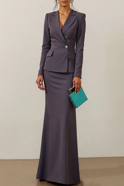 Two-Piece Long Sleeve Blazer and Maxi Skirt Set