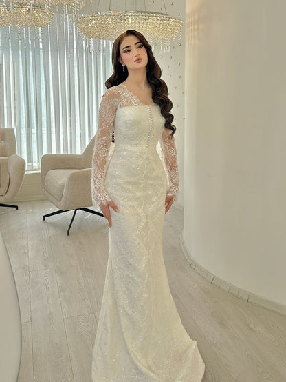 Lace Mermaid Long Sleeve Wedding Dress