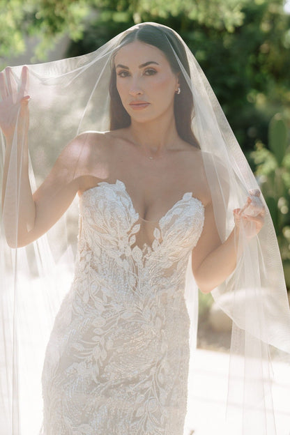 Strapless Plunging Lace Fit and Flare Wedding Dress