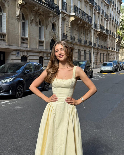 Vintage-Inspired Square Neck Cotton Midi Dress