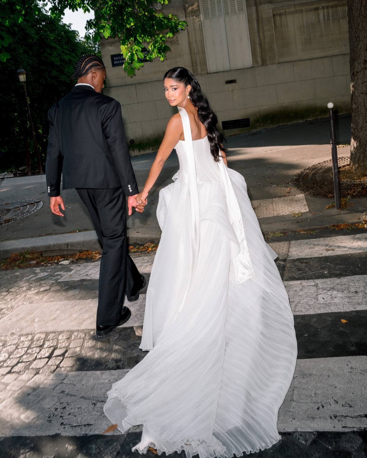 Strapless Corset Wedding Dress with Trailing Scarf