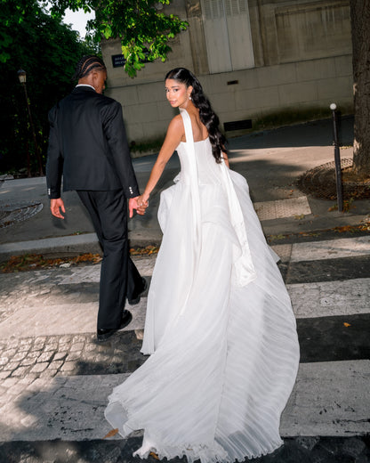 Strapless Corset Wedding Dress with Trailing Scarf