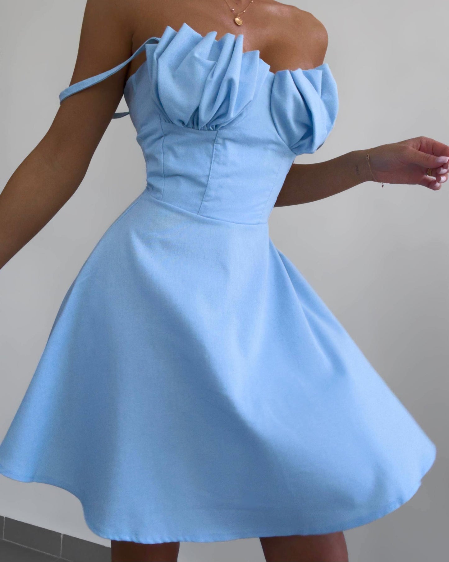 Ruched Bust Spaghetti Strap A-Line Mini Dress