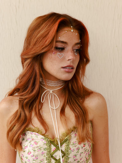 Floral Lace-Up Corset & Tiered Ruffle Mini Set