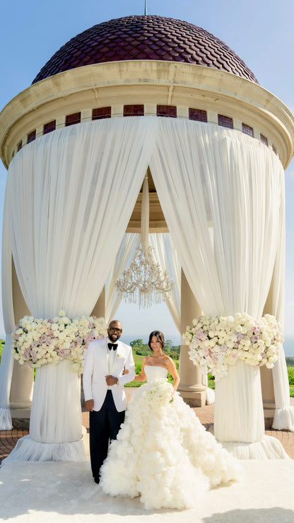 Strapless 3D Floral Rosette Tulle Ball Gown Wedding Dress