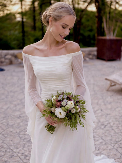 Off-Shoulder Ruched Chiffon Wedding Dress