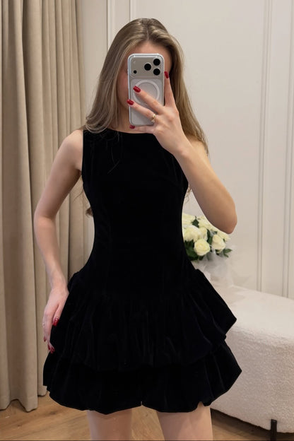 Tiered Velvet Bubble Skirt Mini Dress