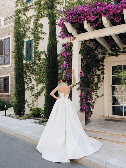 Strapless Satin Ball Gown Wedding Dress with Corset Back