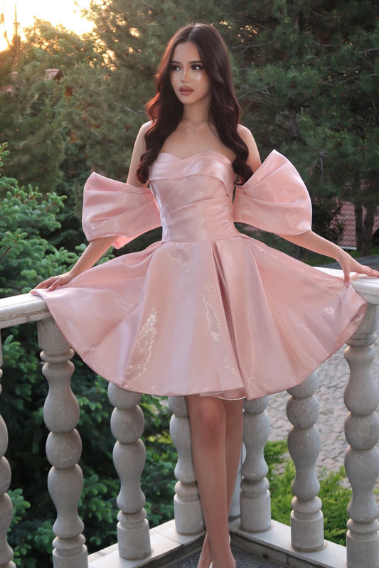 Off-the-Shoulder Bowknot Shimmer A-Line Mini Dress