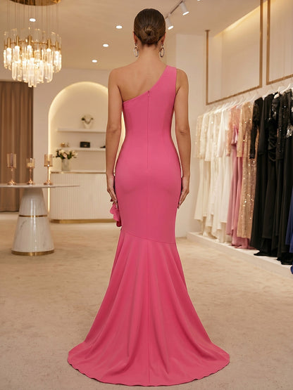 One-Shoulder Mermaid Gown with 3D Floral Details