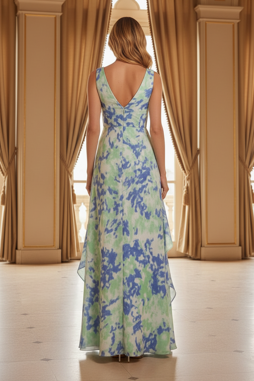 Sleeveless Wrap V-Neck Gown with Ruffled Tiered Skirt