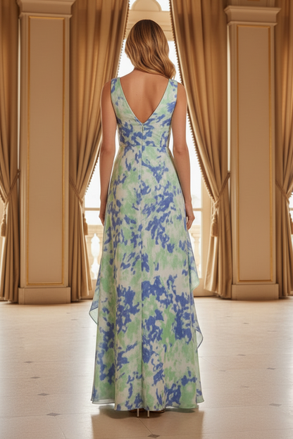 Sleeveless Wrap V-Neck Gown with Ruffled Tiered Skirt