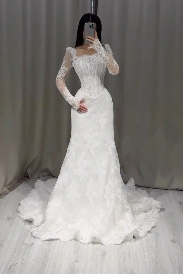 Lace Corset Mermaid Wedding Dress with Sleeves