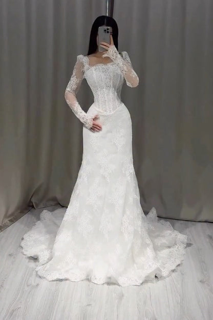 Lace Corset Mermaid Wedding Dress with Sleeves