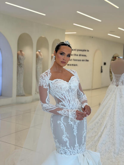 Lace Mermaid Wedding Dress with Ruffle Skirt