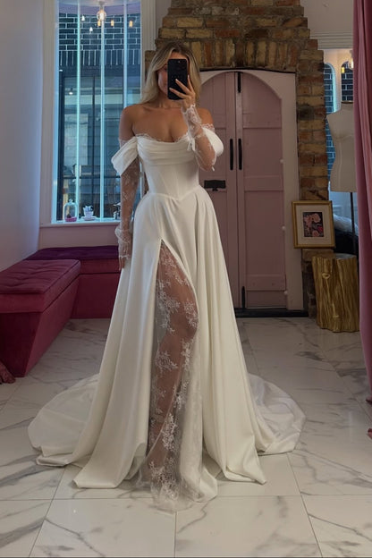 Corset A-Line Wedding Dress with Lace Slit
