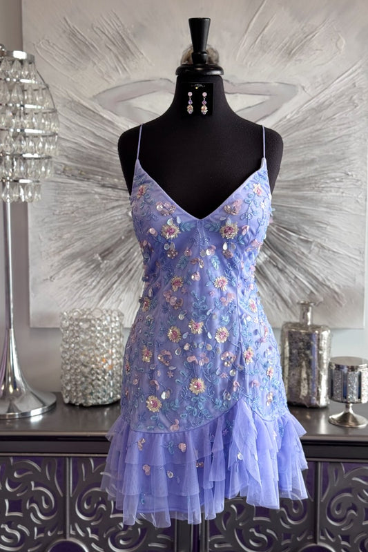 Floral Embroidered Sequin Mini Slip Dress