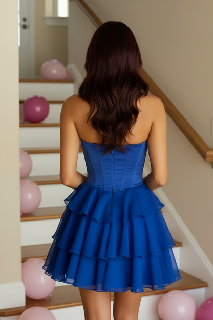 Strapless Sweetheart Corset Tiered Ruffled Mini Dress