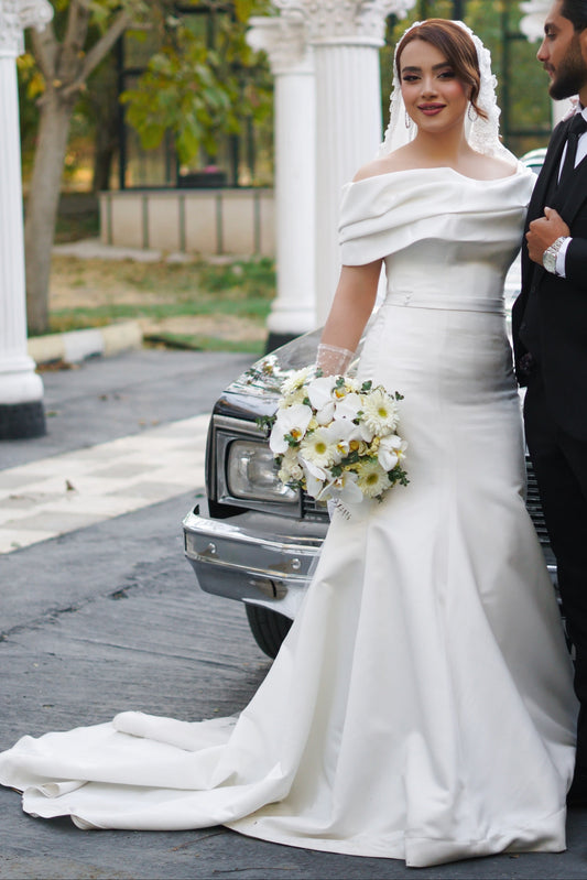 Satin Mermaid Wedding Dress with Detachable Train