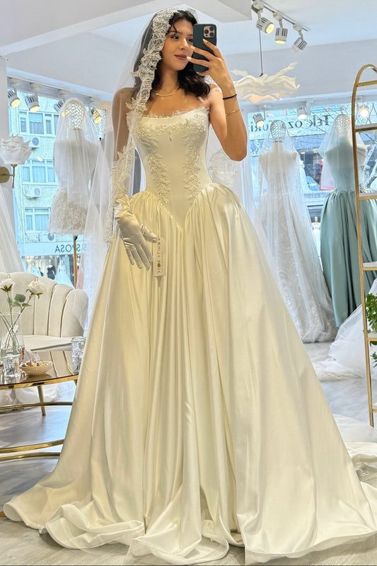 Strapless Satin Ball Gown Wedding Dress