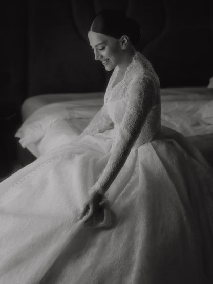Lace Ball Gown Wedding Dress with Hooded Cape