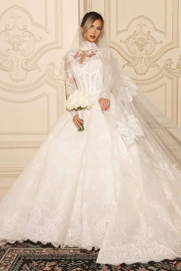 Lace High Neck Corset Ball Gown Wedding Dress