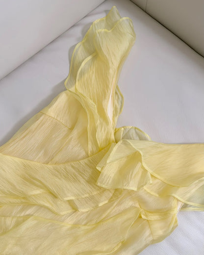 Asymmetrical Ruffled V-Neck A-Line Maxi Dress