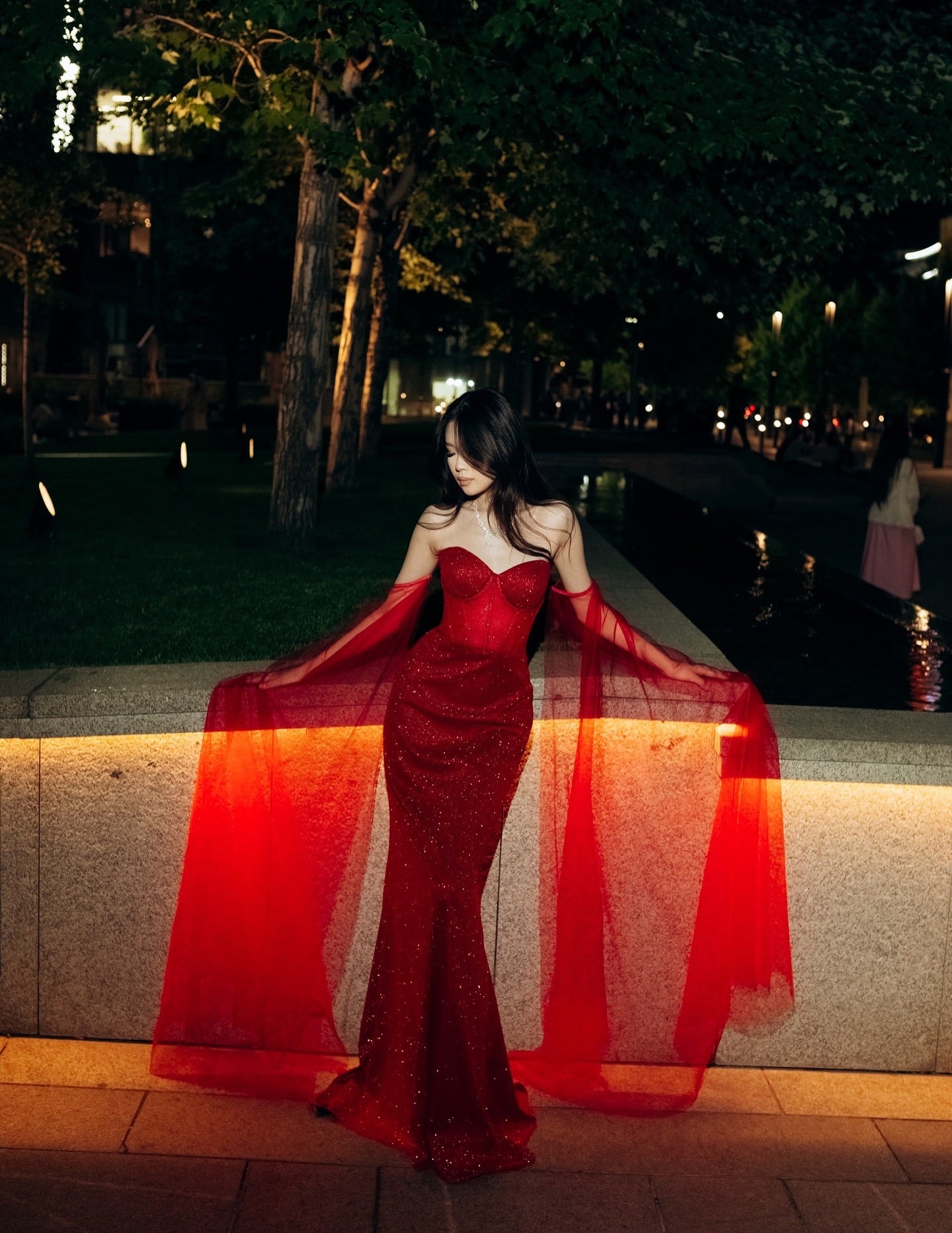 Corset Glitter Mermaid Gown with Draped Cape