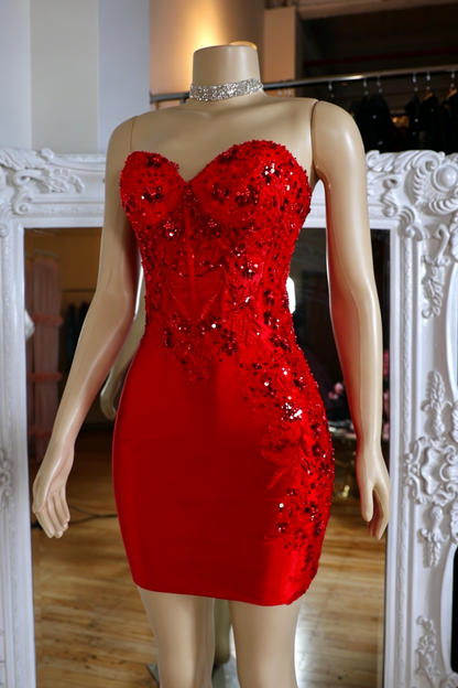 Beaded Strapless Sweetheart Corset Bodycon Mini Dress