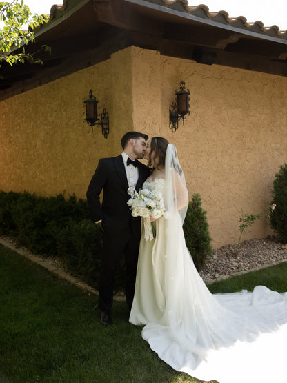 Strapless Satin A-Line Wedding Gown with Sweeping Train