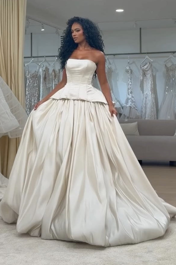 Strapless Corset Peplum Ball Gown Wedding Dress