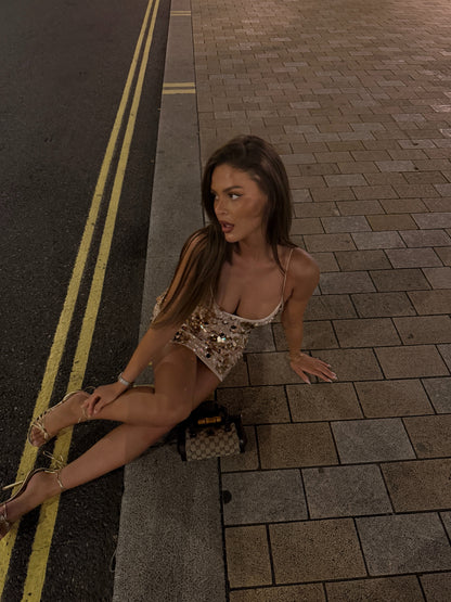 Sequin Bodycon Mini Dress with Spaghetti Straps